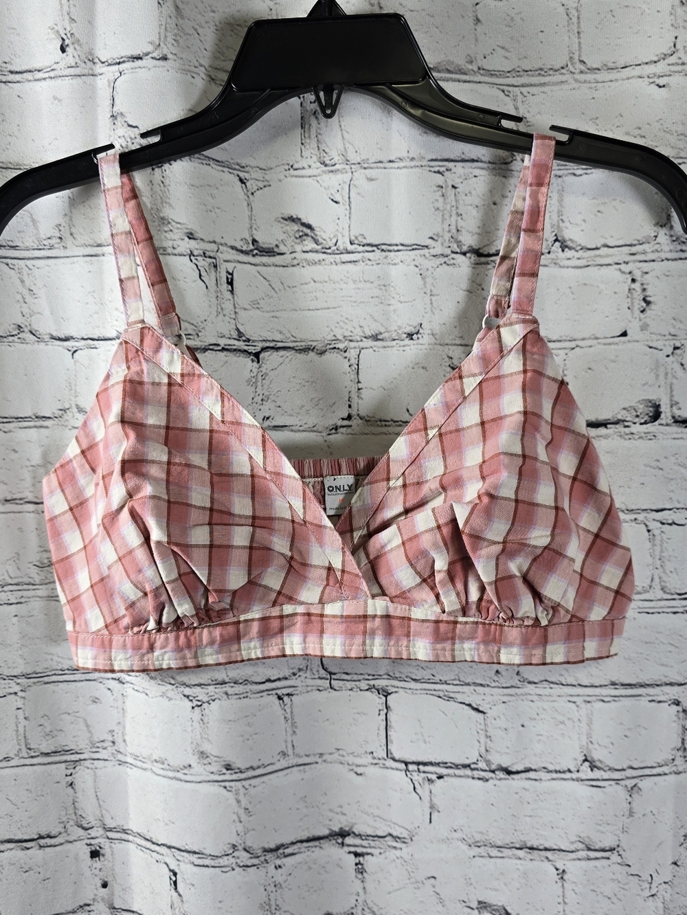 Old Navy Pink Plaid Poplin Bralette Crop Top Size Medium